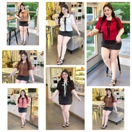 MM78 Fashion Clothes For Chubby Women Collar Lotus Short Sleeves Bow Tie Chest Between 36-44 Inches 