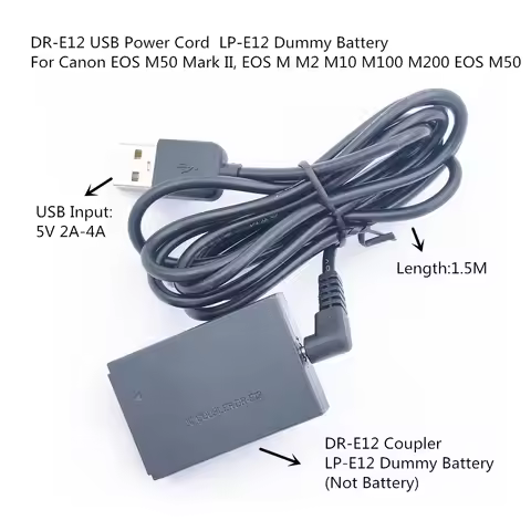 LP E12 LPE12 ACK-E12 DR-E12 Dummy Battery + DC Power Bank USB Charger Cable for Canon EOS M M2 M10 M