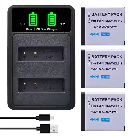 DMW-BLH7 DMW BLH7E BLH7PP Battery + LED Charger for Panasonic Lumix DC-GX850, DMC LX10 LX15 GM1 GM1K