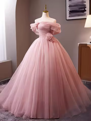 Elegant Pink Evening Dress for Women Flowers Off Shoulder Prom Party Gown vestidos de noche mujer 20
