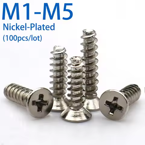 100PCS Nickel Plated Phillips Cross Countersunk Flat Head Type B Self Tapping Micro Screws KB M1 M1.