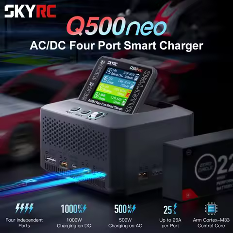 SKYRC Q500neo Charger 4×25A Ports 500W Discharge 16-bit ARM PID Adjustable Power Supply for LiPo LiF