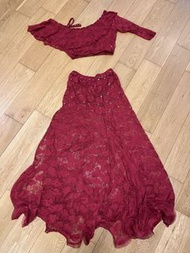 肚皮舞表演服 酒紅色透視蕾絲魚尾裙及上衣 Belly Dance costume