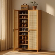 Rattan Shoe Cabinet Entryway Cabinet Wooden Shoe Rack Bamboo Shoe Cabinet