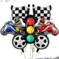 7pcs Motorcycle Theme Balloon Set, Includes 3D Red Motorcycle, Blue Motorcycle, Racing Flag, Tire An