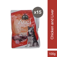 Aozi Organic Wet Dog Food Chicken and Liver - 100g Pouch 15 PCS
