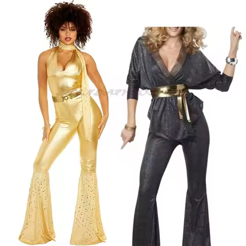 Disco Women Vintage 80's Hippies Cosplay Costume Night Club Shiny Suits Halloween Carnival Cosplay 7