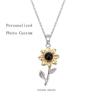 [Sincerer] S925 Sterling Silver Necklace Photo Projection Sunflower-shaped Necklace Custom Photo Nec