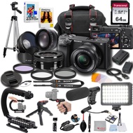 Sony a6400 Camera with 16-50mm Lens Bundle Including Transcend 64GB SD Card, LED Video Light, Shotgu