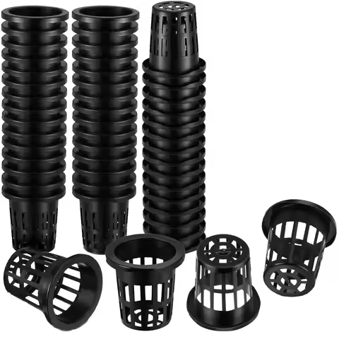 100 Pack 1.77 Inch Net Cups Slotted Mesh Wide Lip Filter Plant Net Pot Bucket Basket for Hydroponics