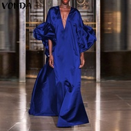 VONDA Womens Formal Shirt Dress Party Cocktail Club Prom Dress Elegant Long Maxi Dress (Western Fash