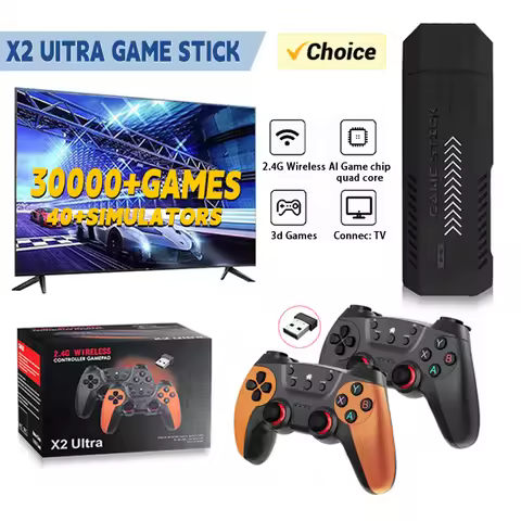 X2 Ultra Video Game Stick Console 2.4G Double Wireless Controller 4K HD 30000 Games 128G Retro Games