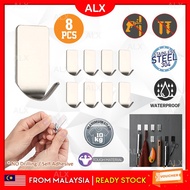 ALX No-Drill 8pcs Hooks 3M Self Adhesive 304 Stainless Steel Anti-Rust Rack Kitc