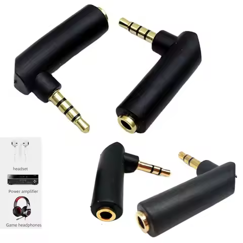 3.5mm 3/4Pole Gold-plated Connector Male to Female 90 Degree Audio Adapter Headphone Adapter L Shape