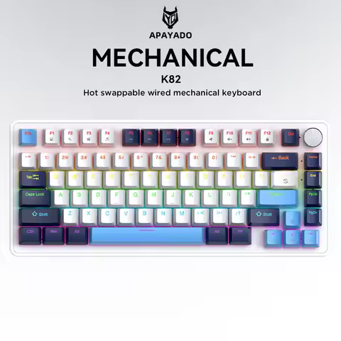 APAYADO K82 82 Keys Multifunctional Knob Mechanical Keyboard,Cool Backlight,Full Key Hot Swappable,W