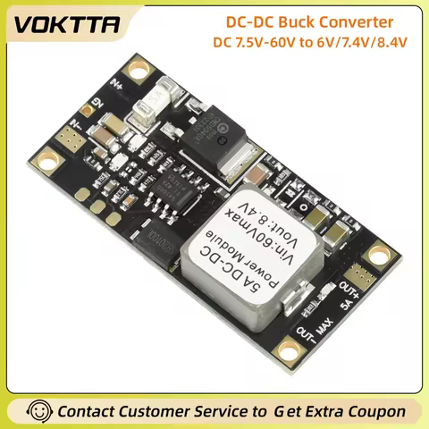 DC-DC Buck Converter Voltage Step Down Module DC 7.5V-60V to 6V/7.4V/8.4V 5A Stabilized DC Power Sup