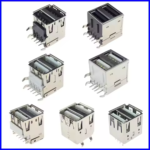 10Pcs Double USB Type A Female Solder Jacks Connector PCB Socket USB-A type 90 Degrees 4pins 180 Deg