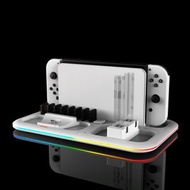 全城熱賣 - Switch充電底座支架，專為4個Joy-Con及Switch Pro控制器設計，配備LED指示燈，8個遊戲卡插槽，白色款，方便充電與收納，遊戲好伴侶