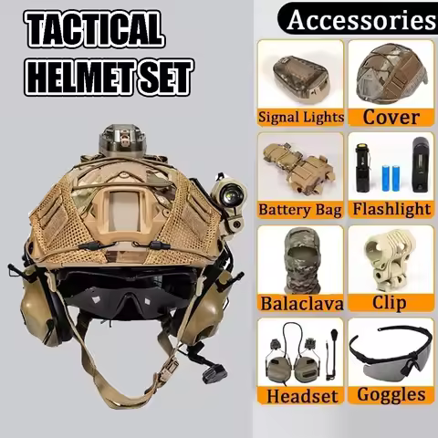 Airsoft Paintball Tactical Helmet Set PJ Type Fast Lightweight Protective Helmet with Airsoft Headse