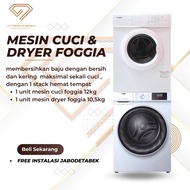 Paket Satu Stack Washer dan Dryer Foggia Kapasitas 12kg dan 105kg