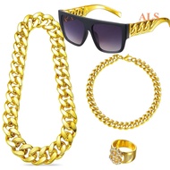 80s/90s rapper costume Hip Hop Costume Kit Metal Chain Flat Top Sunglasses Rapper Big Links Chain Ne
