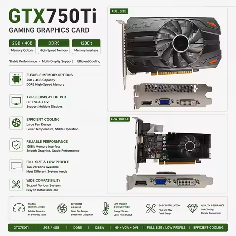 Cost-Effective Original GTX 750 Ti 2GB/4GB GDDR5 128Bit Fan-Cooled GPU OEM Wholesale for Budget Desk