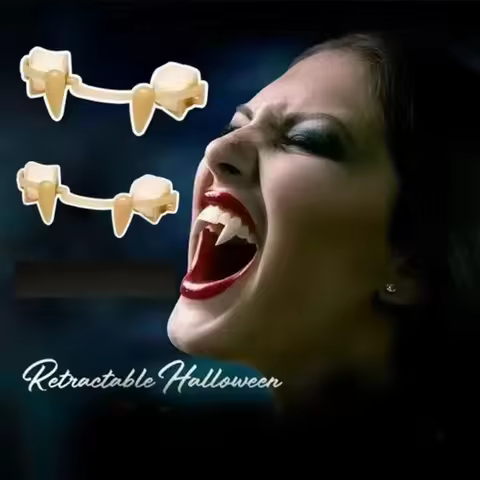 Retractable Vampire Teeth Dentures Fangs Halloween Cosplay Vampire Fangs Dentures Zombie Teeth Prop 