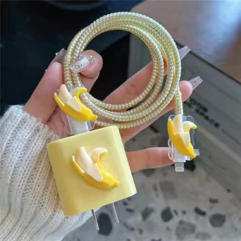 Cartoon Cute 3D Funny Banana Charger Cover For IPhone 11 12 13 14 15 16 18W-20W Charge Correa Protec