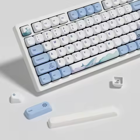 KBDiy Ocean Whale Cute Anime PBT Keycap ISO MAC 7u KOA Keycaps For Mechanical Keyboard Gaming Aula F