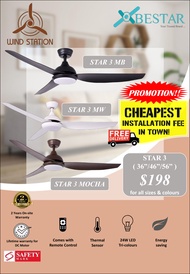 BESTAR STAR 3 36inch/46inch/56inch DC Motor Ceiling Fan with LED Light and Remote Control