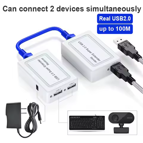 Real 2 Port USB 2.0 Rj45 Ethernet Extender Hub Adapter Over Cat5e Cat6 Network Cable 100m for Webcam