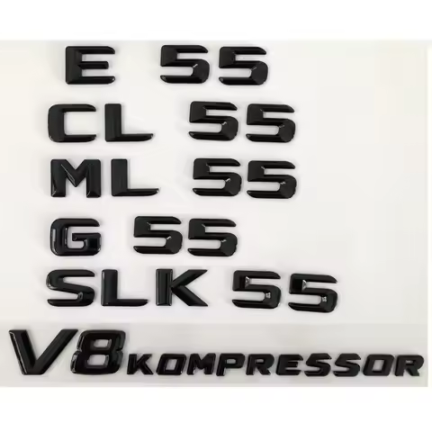 Shiny Black Letters C55 E55 S55 G55 CLS55 CLK55 SLK55 GLK55 ML55 CL55 SL55 GL55 V8 KOMPRESSOR Emblem