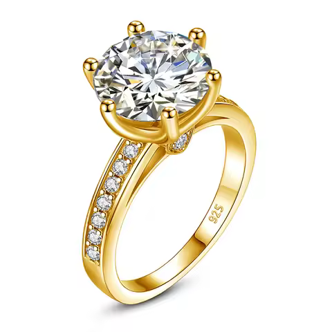 Yellow Gold 4ct Moissanite Ring With Certificate For Women Brilliant Cut Pass Diamond Tester Luxury 