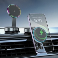 15W MagSafe Car Holder with RGB Light, 360° Rotatable, Suction, Foldable Mount  Pemegang Kereta MagS