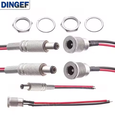 1PCS DC099 5.5*2.1 5.5 *2.5 DC Power Socket Threaded Female Connector Adapter With 20AWG Cable Wires