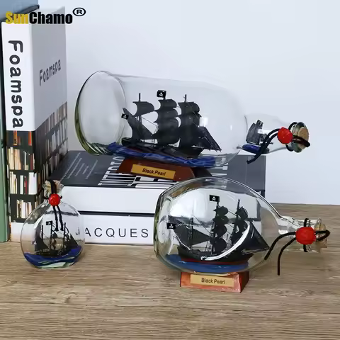 Sunchamo Black Pearl Ship-In-Bottle Glass Drifting Bottle Turquoise Home Decor Small Creative Crafts