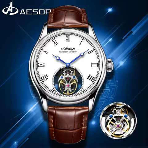 AESOP Flying Tourbillon Men Mechanical Watch Luxury Skeleton Limited Edition Manual Winding Sapphire