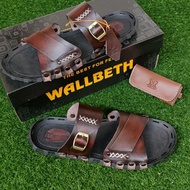 SANDAL KULIT PRIA TRENDI DISTRO 2022 MEREK WALLBETH 100% KULIT SAPI SOL KARET TIDAK LICIN WARNA TAN 