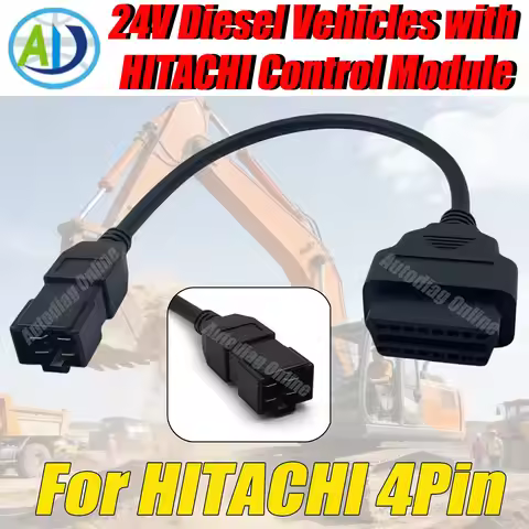 For HITACHI 4Pin to 16Pin OBD2 Diagnostic Scan Connector 24V Diesel Vehicles with HITACHI Control Mo