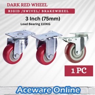 3 INCH PU Wheel Heavy Duty Swivel Rigid Brake Castor Caster wheel Roller Roda Trolley Wheel