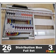 26 WAY (3 PHASE) Distribution Box DB Full Set  4P/63a RCCB 0.3ma C/W MianSwitch 3Pole McB Foc 3PHASE