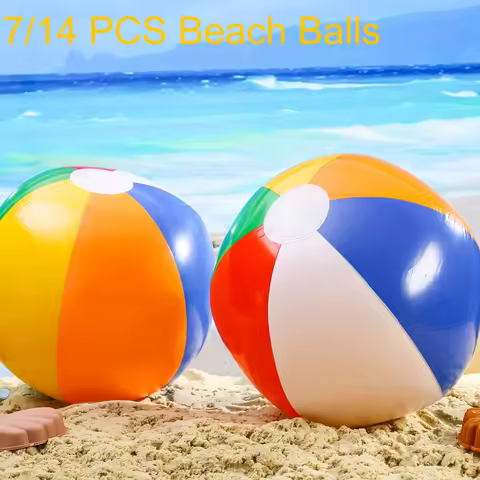 7pcs Vibrant Rainbow PVC Beach Balls, 16-Inch Inflatable Pool Toys for Summer Fun, Durable & Colorfu