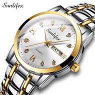 SUNLIFEX Jam Tangan Pria Keren Tipis Original Calendar Tali Stainless Steel Jam Tangan Cowok Free Bo