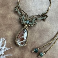 N1088 民族風 蠟線編織 花幽靈水晶 頸鍊 (可調長度)