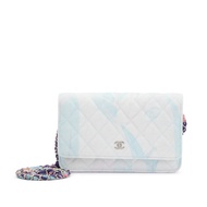 Chanel Multicolor Quilted Denim WOC Wallet On Chain Silver Hardware, 2019