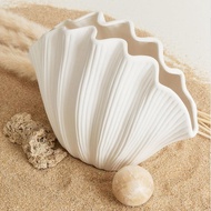 VVA MALL-Nordic Style Shell Shaped Ceramic Vase Home Decor Tabletop Artificial Flower Plant Holder T