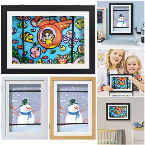 8.27x11.7 in Kids Frames Artwork Display Storage Frame Holds 80 Pieces Front Loading Frame Changeabl