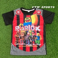เสื้อยืดคอกลมเด็กอายุ 4-10 ขวบ แฟชั่นมาใหม่ ROBLOX พิมพ์หน้า หลังแขนสีดำ