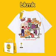 BKMK เสื้อยืดแขนลำลองขาสั้นสำหรับผู้ชาย,เสื้อโอเวอร์ไซส์สไตล์ยุโรปดีไซน์ใหม่