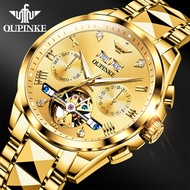 Swiss Brand OUPINKE Gold Watch for Men Automatic Winding Waterproof 50M Original Mechanical Tourbill